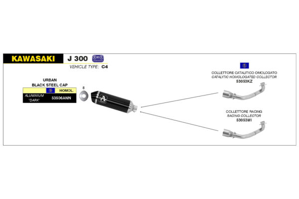 Tobă finală ARROW DARK URBAN pentru Kawasaki J300 2014-2016 / Kymco Downtown 300 2009-2016