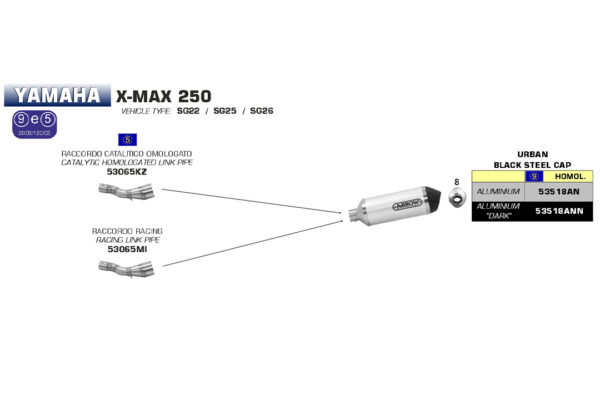 Tobă finală ARROW DARK URBAN pentru Yamaha X-Max 250 2009-2016, Aluminium (doar cu țeavă intermediară ARROW)