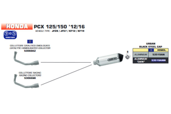 Galerie evacuare ARROW Racing pentru Honda PCX125 2012-  / PCX150 2012-16 / SH125i 2017-  / SH150i 2017-  , fără catalizator