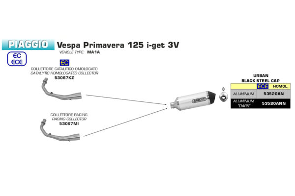 Galerie evacuare ARROW Racing pentru Piaggio Vespa Primavera125 2017-  , fără catalizator