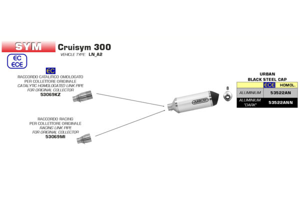 Țeavă intermediară ARROW pentru SYM Cruisym 300i 2017- , cu catalizator