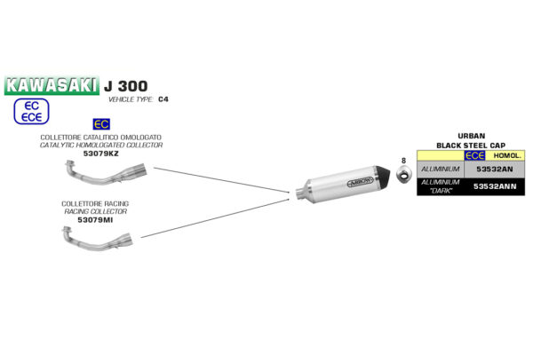 Galerie evacuare ARROW pentru Kawasaki J300 2017- , cu catalizator
