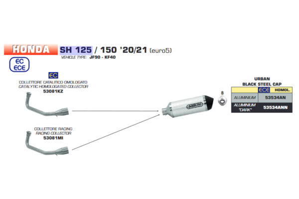 Galerie evacuare ARROW pentru Honda SH125i 2020- / SH150i 2020-, cu catalizator