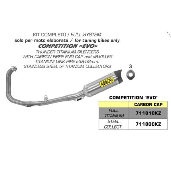 Tobă finală complet ARROW THUNDER COMPETITION EVO FULL SYSTEM pentru Yamaha YZF-R3 2015-, Titan și Oțel inoxidabil