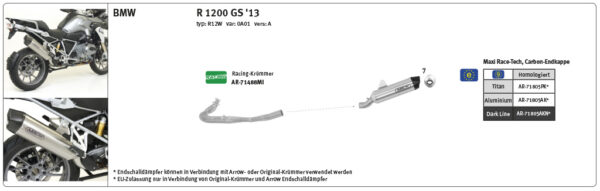 Tobă finală ARROW MAXI RACE TECH pentru BMW R1200GS / R1250GS 2013- din Aluminium, negru