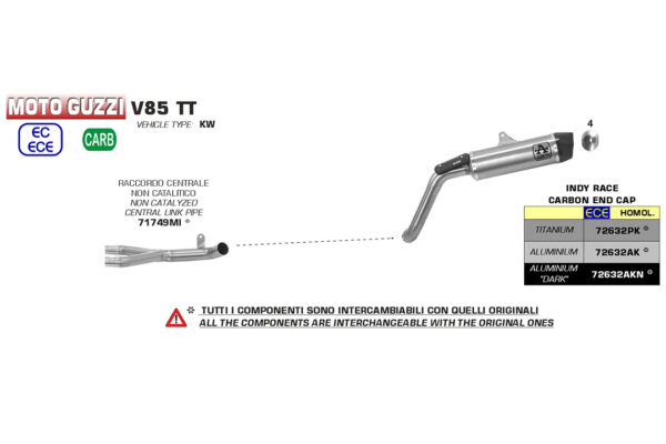 Tobă finală ARROW INDY RACE pentru Moto Guzzi V85 TT 2019-, Aluminium