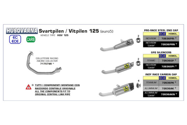 Galerie evacuare ARROW Racing Oțel inoxidabil fără catalizator pentru Husqvarna Svartpilen 125 din anul modelului 2021-