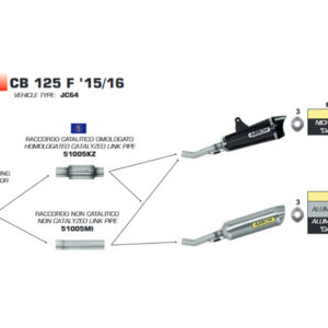 Țeavă intermediară ARROW pentru Honda CB125F 2005-16 / CBF125 2009-14 / CBR125R 2011-16, cu catalizator