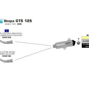 Galerie evacuare ARROW pentru Piaggio Vespa GTS125i.e. Super 2008-16 / Vespa GTS300 2008-15, cu catalizator