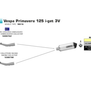 Galerie evacuare ARROW Racing pentru Piaggio Vespa Primavera125 2017-  , fără catalizator