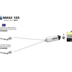 Galerie evacuare ARROW pentru Yamaha N-Max125 2017-  / N-Max155 2017-  / Tricity125 2018-  , cu catalizator