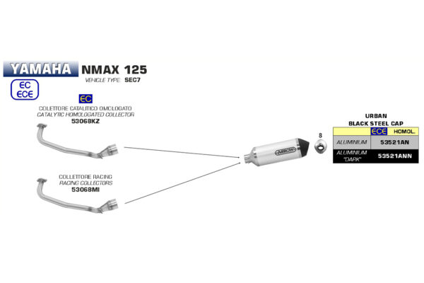 Galerie evacuare ARROW pentru Yamaha N-Max125 2017-  / N-Max155 2017-  / Tricity125 2018-  , cu catalizator