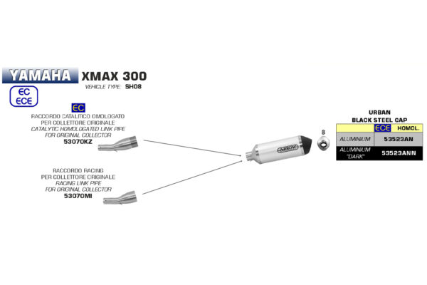 Țeavă intermediară ARROW pentru Yamaha X-MAX 300 2017-2020 , cu catalizator