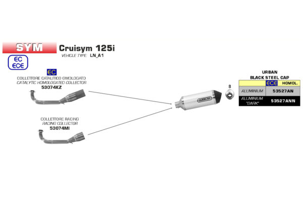 Galerie evacuare ARROW Racing pentru SYM Cruisym125 2018- , fără catalizator