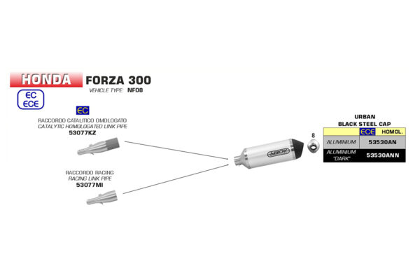 Tobă finală ARROW DARK URBAN pentru Honda Forza 300 2018-, Aluminium negru (doar cu țeavă intermediară ARROW)