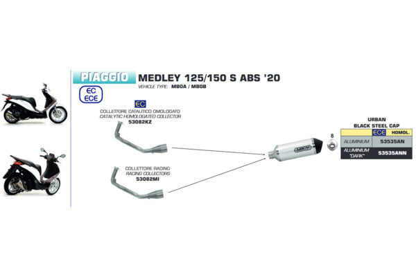 Galerie evacuare ARROW pentru Piaggio Medley125 2020-  / Medley150 2020- , cu catalizator