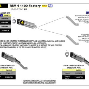 Tobă finală ARROW Racing PISTA DARK cu țeavă intermediară din titan pentru Aprilia RSV4 1100 Factory 2019-2020