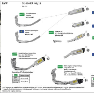 Sistem complet de Tobă finală ARROW FULL TITANIUM RACE-TECH COMPETITION pentru BMW S1000RR Anul modelului 2009-2014