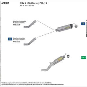 Țeavă intermediară ARROW pentru Aprilia RSV4 2009-15 / RSV4 Factory 2009-15 / Tuono V4 R 2011-15 / Tuono V4 R APRC 2011-15, cu catalizator