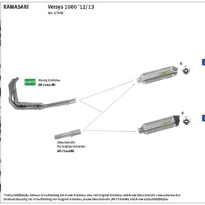 Țeavă intermediară ARROW Racing pentru Kawasaki Versys1000 2012-16, fără catalizator