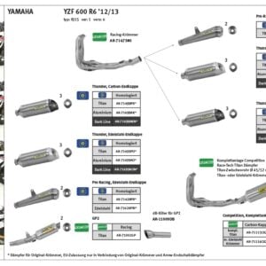 Galerie evacuare ARROW Racing pentru Yamaha YZF-R6 2012-16, fără catalizator