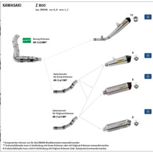 Țeavă intermediară ARROW Racing pentru Kawasaki Z800 2013-16, fără catalizator