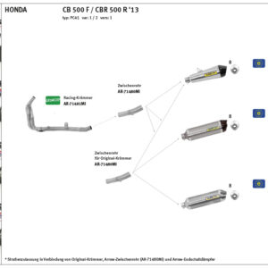 Țeavă intermediară ARROW Racing pentru Honda CB500F 2013-2015 / CBR500R 2013-2016, fără catalizator