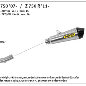 Țeavă intermediară ARROW Racing pentru Kawasaki Z750 2007-2012 / Z750R 2011-2012