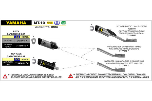 Sistem de Tobă finală Racing ARROW Half cu Tobă finală Indy Race Yamaha MT-10 Anul modelului 2022-