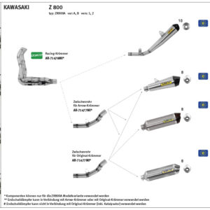 Tobă finală ARROW RACE TECH pentru Kawasaki Z750/Z750R/Z800 2007-16 din Aluminium, negru