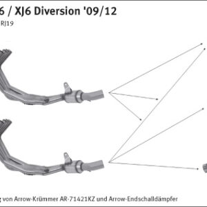 Tobă finală ARROW DARK THUNDER Aluminium negru pentru Yamaha XJ6 Diversion 2009-2016