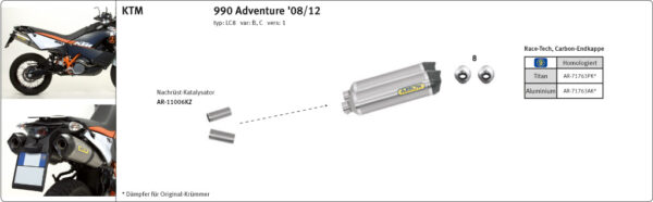 Tobă finală ARROW RACE TECH pentru KTM 990 Adventure 2006-12 / SMT 2009-13 din Aluminium