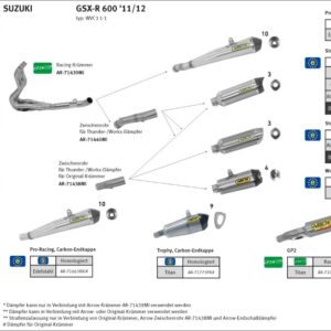 Tobă finală ARROW THUNDERAluminium pentru Suzuki GSX-R 600 / 750 Anul modelului 2011-2016, Aluminium negru