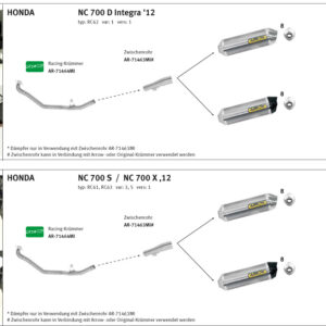 Tobă finală ARROW RACE TECH pentru Honda NC700X/S și NC750X/S și NC700D/750D Integra din Aluminium