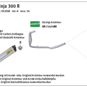 Tobă finală ARROW X-KONE pentru Kawasaki Ninja 250 / Ninja 300 / Z300 2013-2016, Oțel inoxidabil