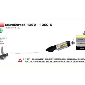 Tub de înlocuire pentru catalizator ARROW Racing pentru Mulitistrada 1260 2018-  / Multistrada 1260 S 2018- , fără catalizator