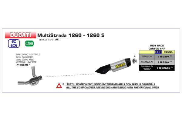 Tub de înlocuire pentru catalizator ARROW Racing pentru Mulitistrada 1260 2018-  / Multistrada 1260 S 2018- , fără catalizator