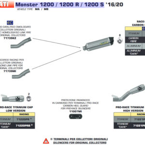 Țeavă intermediară ARROW pentru Ducati Monster 1200 2017- 1200R 2016- 1200S 2017, cu catalizator