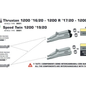 Galerie evacuare ARROW Racing pentru Triumph Thruxton 2016-  / Thruxton R 2016 & 2018-  / Speed Twin 2019- , fără catalizator