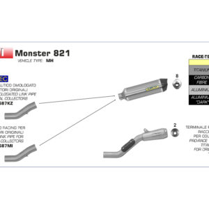 Țeavă intermediară ARROW pentru Ducati Monster 821 2018- , cu catalizator