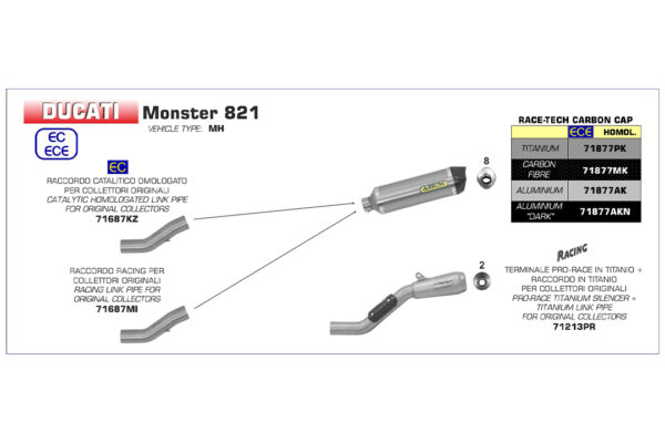 Țeavă intermediară ARROW pentru Ducati Monster 821 2018- , cu catalizator