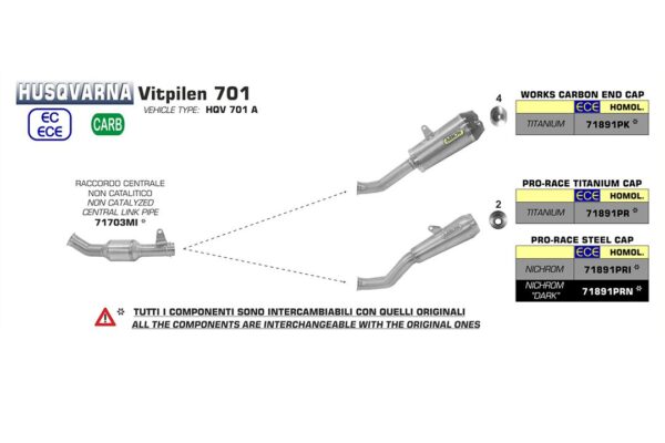 Țeavă intermediară ARROW Racing pentru Husqvama Vitpilen 71 2018- , fără catalizator