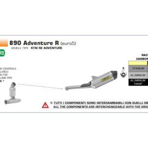 Tobă finală ARROW DARK RACE TECH pentru KTM 790 Adventure / 890 Adventure și Husqvarna Norden 901 din Aluminium cu capăt din carbon