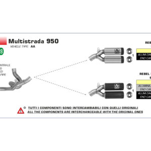Tobă finală ARROW DARK REBEL Sip-On pentru Ducati Multistrada 950 2019-, Oțel inoxidabil negru