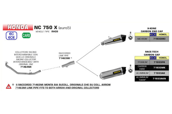Tobă finală ARROW RACE TECH pentru Honda NC700X 2021-, Carbon