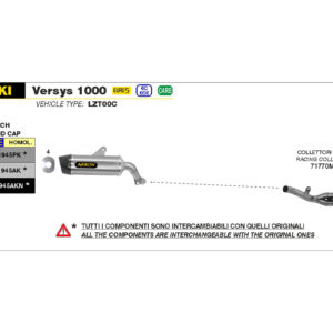 Tobă finală ARROW RACE-TECH DARK Aluminium pentru Kawasaki Versys 1000 Anul modelului 2021-