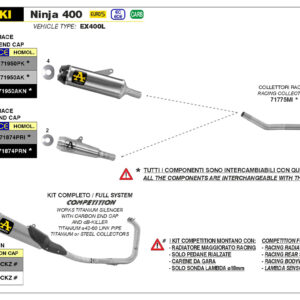 Sistem complet ARROW COMPETITION cu amortizor final WORKS pentru Kawasaki Ninja 400 / Z400 Anul modelului 2023-