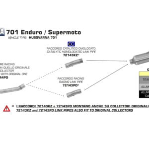 Țeavă intermediară ARROW Oțel inoxidabil pentru Husqvarna 701, din anul modelului 2017-2019