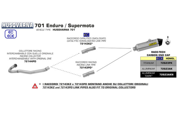 Țeavă intermediară ARROW Oțel inoxidabil pentru Husqvarna 701, din anul modelului 2017-2019