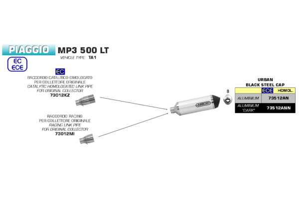 Țeavă intermediară ARROW pentru Piaggio MP3 500LT 2017- , cu catalizator